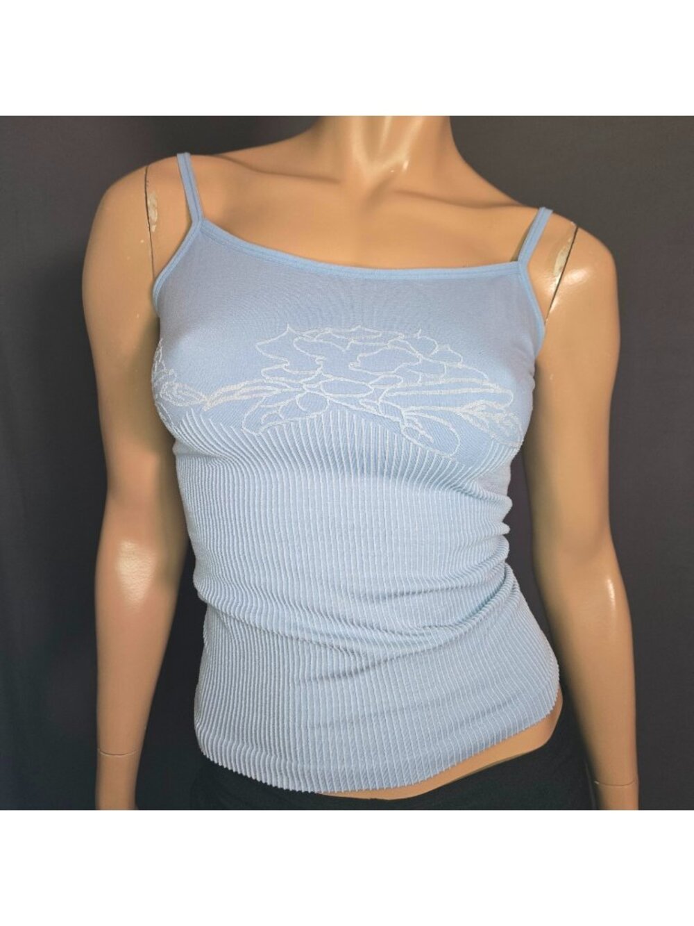 Vintage Y2K Ribbed Pale Icy Blue Gray Fitted Tank Top Size M Fairy Mermaid